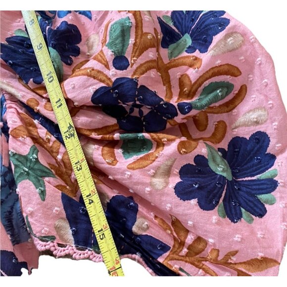 FARM RIO Seashell Tapestry Pink Mini Dress XL Organic Cotton Puff Sleeves Tassel - Picture 10 of 14